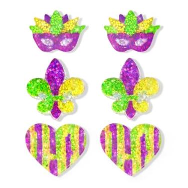 Imagem de Ronglry 3 peças, brincos de carnaval, acessórios de carnaval, joias fofas, acrílico, roxo, amarelo, verde, decoração de festa, Acrílico, Sem pedra preciosa