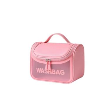 Imagem de Necessaire Feminina Rosa Washbag– Bolsa de Viagem Impermeável para Cosméticos, Maquiagem e Higiene Pessoal com Zíper e Design Moderno