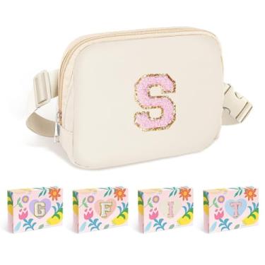 Imagem de COSHAYSOO Pochete de cintura pequena com alça ajustável com patch de letra inicial para mulheres, adolescentes, meninas, corridas, academia, trilhas, mini bolsa transversal para viagem, bolsa moderna,