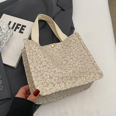 Imagem de Bolsa pequena de lona floral – Bolsa feminina moderna estilo INS, leve, grande capacidade, ombro e bolsa de mão, Caqui