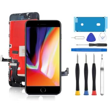 Imagem de Yuntunele Substituição de tela para iPhone 8 Plus 14.0 cm LCD digitalizador touch screen LCD conjunto de moldura de tela de substituição com ferramentas de reparo (preto)