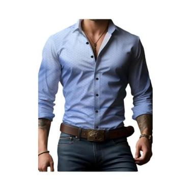 Imagem de Camisa Masculina De Manga Longa Com Estampa Xadrez Oversized, Botão Fr