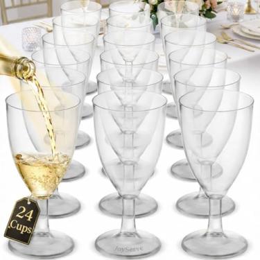 Imagem de JoyServe Copos de vinho descartáveis de plástico de 200 ml - (pacote com 24) taças de vinho de plástico transparente sem BPA com haste e copos de vidro para festa para festas, casamentos, brindes, amostras de comida, bufê