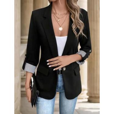 Imagem de Blazer Feminino Slim Fit Com Botões, Casual E Elegante, Manga Curta Co