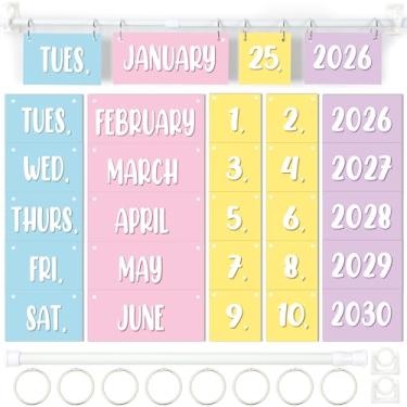 Imagem de Conjunto de quadro de avisos flip arco-íris pastel com suporte ajustável para calendário, decorações pastel para sala de aula com 56 cartões de data para sala de aula colorida, decoração de casa