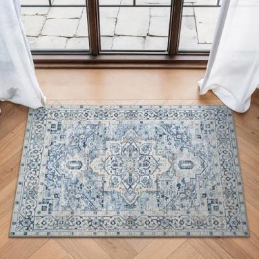 Imagem de Bloom Rugs Tapete lavável antiderrapante 2x3 - Tapete de área oriental tradicional azul marinho para sala de estar, quarto, sala de jantar e cozinha - Tamanho exato: 5 x 7 cm
