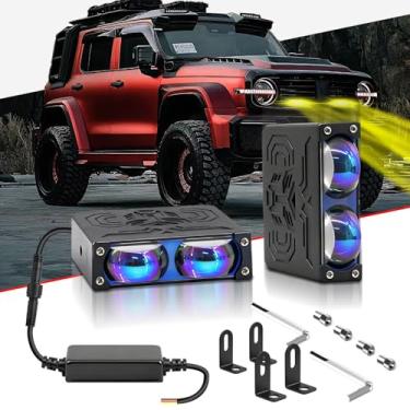 Imagem de GSRECY Lâmpadas LED dianteiras de grade para caminhão, motocicleta, branco/âmbar 32 W, super brilhante, farol de neblina Hi/Lo, lâmpada auxiliar para off-road SUV, ATV, motocicleta, UTV, trator de