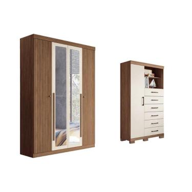 Imagem de Guarda Roupa +cômoda 2 Peças Qc326 Jatoba/areia - Santos Andirá