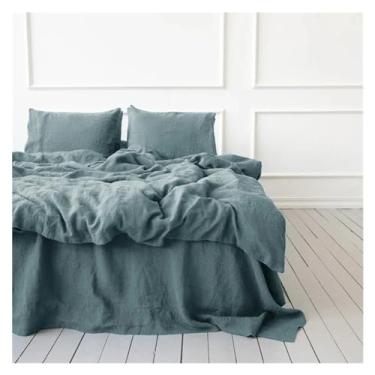 Imagem de Conjunto de capa de edredom 100% linho puro, conjunto de cama macio respirável, capa de colcha com fecho de zíper, tecido doméstico macio de cor sólida, cama de luxo em uma bolsa (D 230 x 250 cm)