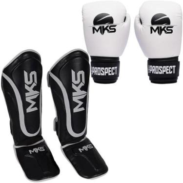 Imagem de Luva De Boxe Branca + Caneleira Muay Thai Preta - Prospect Mks Combat,