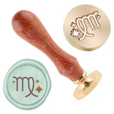 Imagem de Carimbo de lacre de cera de Virgem Carimbo de lacre de latão removível com alça de madeira para envelopes, álbum de fotos, decoração de cartão postal, convites de festa de casamento, embalagem de