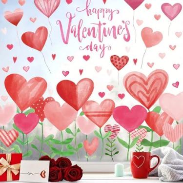 Imagem de 186 peças de decorações de adesivos de janela de dia dos namorados, adesivos de dia do amor de coração vermelho rosa para espelho de porta de vidro, com texto feliz dia dos namorados e padrão rosa