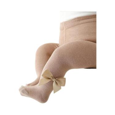 Imagem de Meia-calça De Cor Sólida Para Bebês Meninas Com Laços E Cintura Elásti