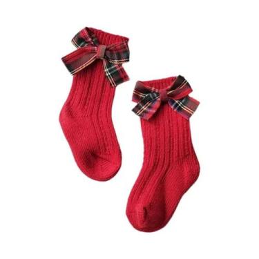 Imagem de Meias De Algodão Para Bebês Meninas Com Laço Vermelho, Aquecedores De 