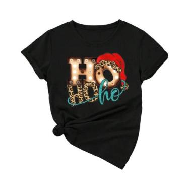 Imagem de Camiseta Gráfica De Natal Para Mulheres Com Estampa De Papai Noel, Est