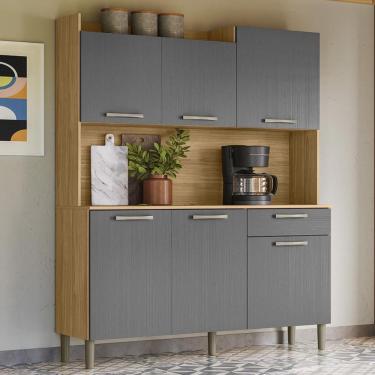 Imagem de Armário De Cozinha Compacta Mdf 6 Portas 1 Gaveta Berlin Plus - Freijó/gris