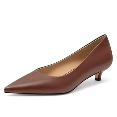 Imagem de KUOARN Salto gatinho feminino bico fino fechado salto baixo de 3 cm, sapatos de salto baixo para casamento, festa, trabalho diário, Marrom escuro, 38