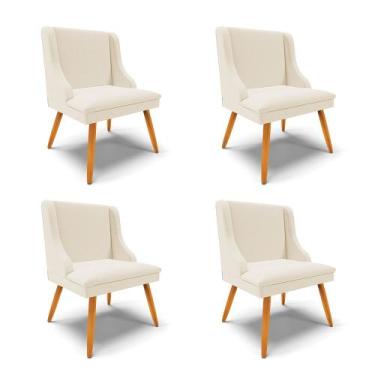 Imagem de Kit 04 Cadeiras de Jantar Liz Linho Grosso Bege A19 Pés Palito Castanh