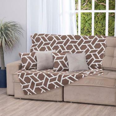 Imagem de Manta Xale Turin 2,40m X 1,50m Sofá Cama Tecido Jacquard 01 Peça - Geométrico Avelã - 60% Algodão/ 40% Poliéster