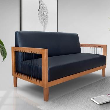 Imagem de Sofá Namoradeira 2 Lugares Sala De Estar Pés Madeira Maciça Corda Náutica Preta 160cm Manila Pu Preto