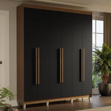 Imagem de Guarda-roupa Casal Com Pés 6 Portas Batentes Rustic-preto-rustic Saturno Madesa