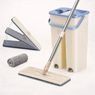 Imagem de Mop Flat com Balde Duplo Lava Seca Microfibra Inox Não Risca o Piso - 