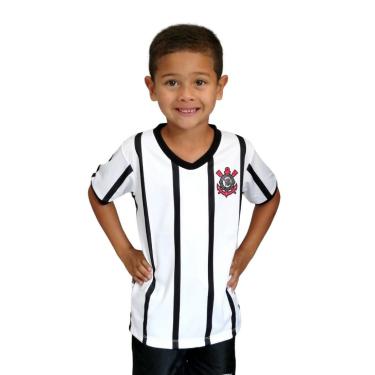 Imagem de Camiseta Infantil Corinthians Branca Listras Oficial