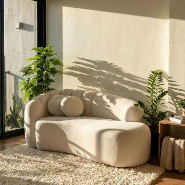 Imagem de Sofá Curvo 3 Lugares Orgânico Confortável Serena Boucle Bege - Montana