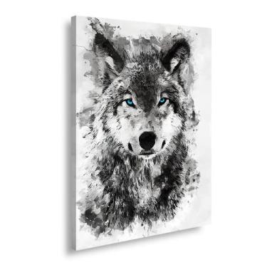 Imagem de Quadro Decorativo Lobo Decoração Sala Escritório em Tela Canva Borda I