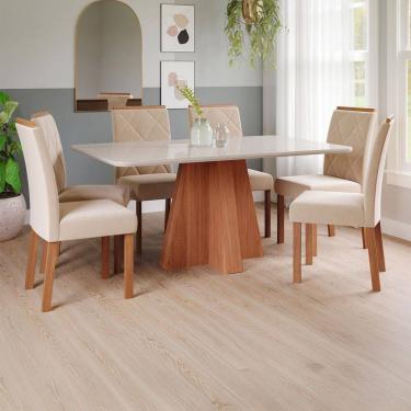 Imagem de Mesa de Jantar 6 Lugares Maitê Fernanda com Vidro Cinamomo/Off White/Nude - Cimol