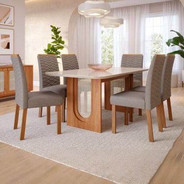 Imagem de Mesa de Jantar 6 Lugares Valentina Clarice com Vidro Cinamomo/Off White/Grafite - Cimol