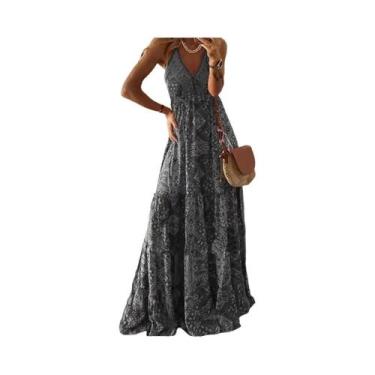 Imagem de Vestido Longo Feminino Boêmio Com Estampa Floral, Decote Em V E Cintur