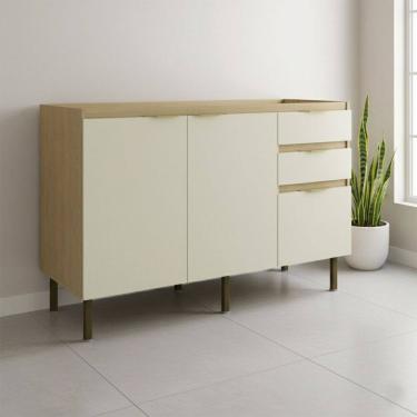 Imagem de Balcão de Cozinha para Pia 120 Cm Nanda 2 Portas 3 Gavetas Natural/Arenas - Tecno Mobili