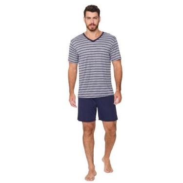 Imagem de Pijama Masculino Curto Poliamida Listrado Marinho - 268010 - Cia do Pi