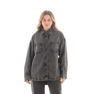 Imagem de Camisa Jeans Feminina Arauto Oversized Black Marmorizado-Feminino