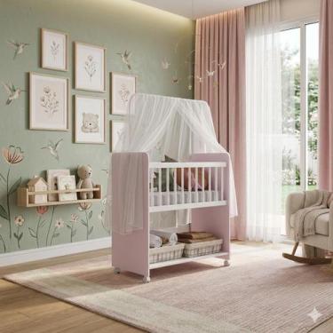 Imagem de Mini Berço Moisés Com Colchão Grade Fixa Cor Rosa - Bebe Completo