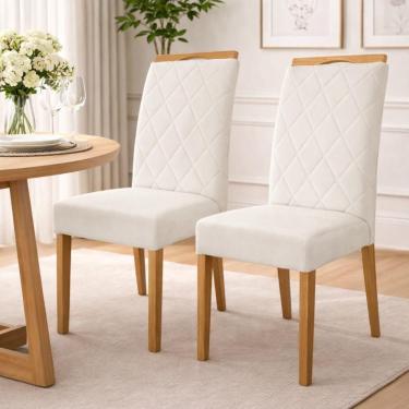 Imagem de Kit 2 Cadeiras De Jantar Estofadas Madeira Maciça Multimóveis Cr15016 Madeirado-Bege