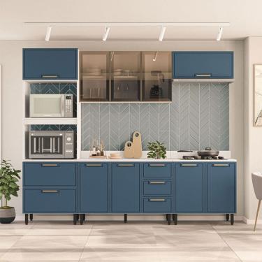 Imagem de Cozinha Completa Amara 10 Portas 4 Gavetas com Vidro 40250783 Azul/Branco - Politorno