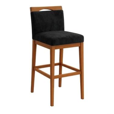 Imagem de Banqueta Alta Cozinha Gourmet Balcão Estofada Encosto Suede - Isa Esto