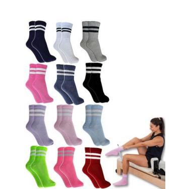 Imagem de Meia Feminina Academia Kit 08 Pares Confortável com Listras Ótima para