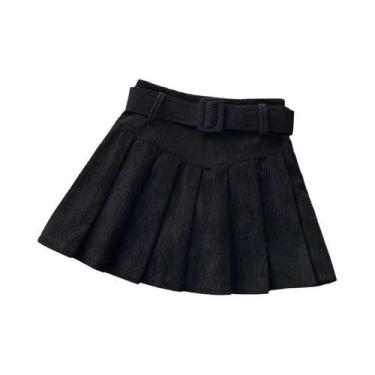 Imagem de Saia Mini Plissada De Corduroy Com Cinto Para Mulheres, Textura De Pre