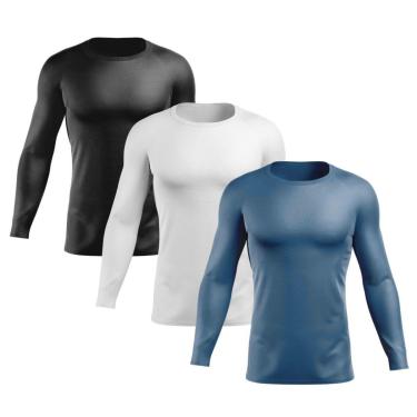 Imagem de Kit 3 Camisas Masculinas Proteção Solar UV Blusa Térmica M Longa-Masculino