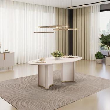 Imagem de Mesa para Sala de Jantar 218cm com Tampo Elipse Orgânico com Vidro Liz