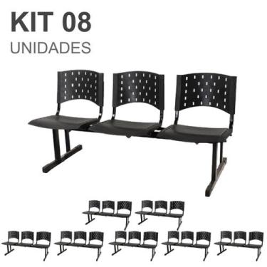 Imagem de Kit 08 Cadeiras longarinas PLÁSTICAS 03 Lugares - Cor PRETO - REALPLAS