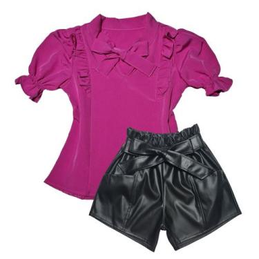 Imagem de Conjunto Infantil Short Couro Blusa Roupa Feminina Casual - 2L Kids, R