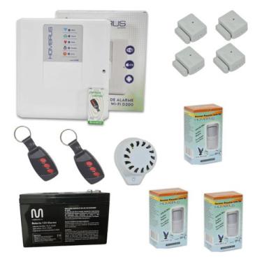 Imagem de Kit Alarme central WI-FI 7 sensores s fio Hombrus c bateria