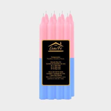 Imagem de Vela palito n8 bicolor rosa com azul 256g - casa fé - SANTA TEREZINHA