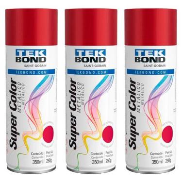 Imagem de Kit 3 Tinta Aerossol Vermelho Metalico 350Ml  - Tekbond