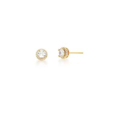 Imagem de Brinco redondo pequeno cravejado banhado a ouro - zircônias - 8 mm - V