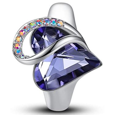 Imagem de Leafael Infinity Love Anel feminino de coração de cristal ajustável com pedras de cura de cristais do mês de nascimento, joias presentes para mulheres, aniversários, Dia dos Namorados, Dia das Mães, tom prateado, extremidade aberta, tamanho 35-38, Cristal, não conhecido